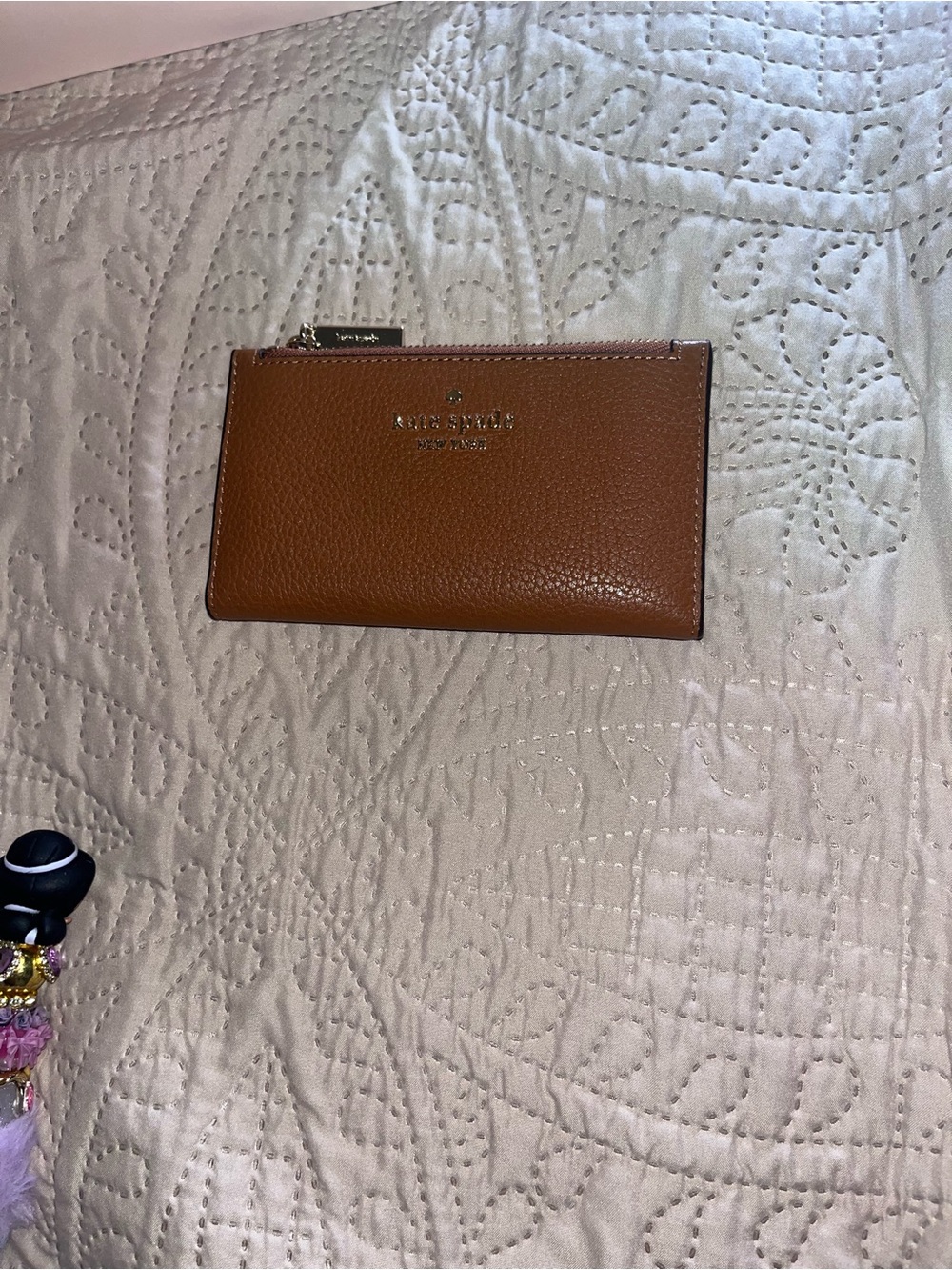 kate spade Brown Pebbled Leather Zip Card Holder